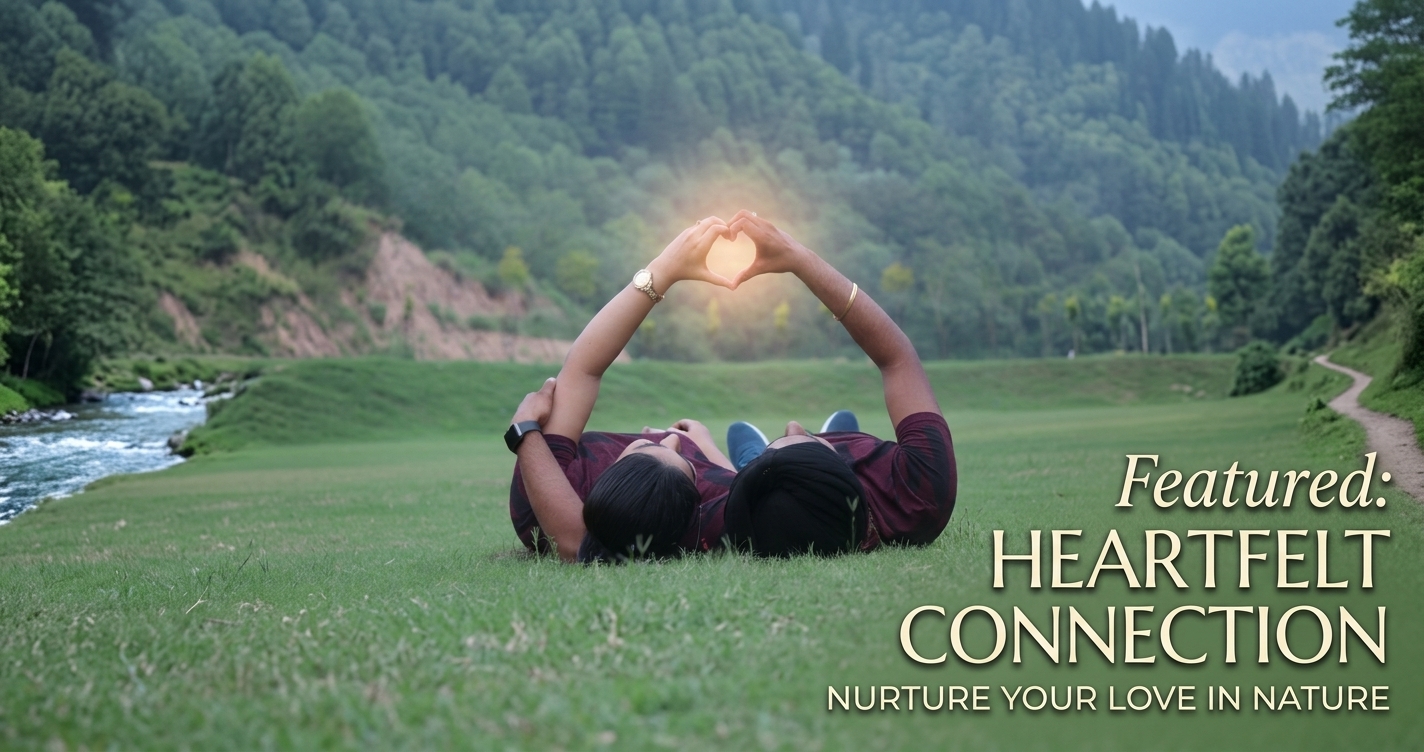 Couple lying in green field forming a heart shape with hands for Monthsary Messages for Girlfriend article