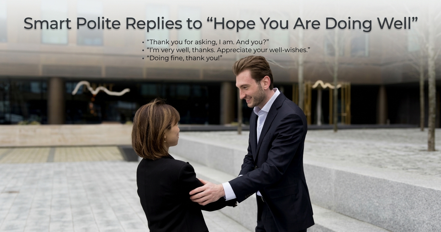 Two professionals handshaking with Best Hope You Are Doing Well Reply Examples text