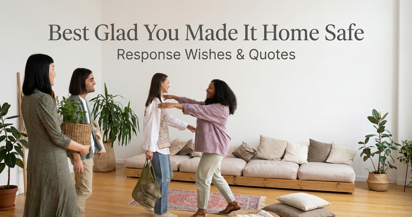 Glad You Made It Home Safe Response Wishes and Quotes featured image showing a cozy couple outside home
