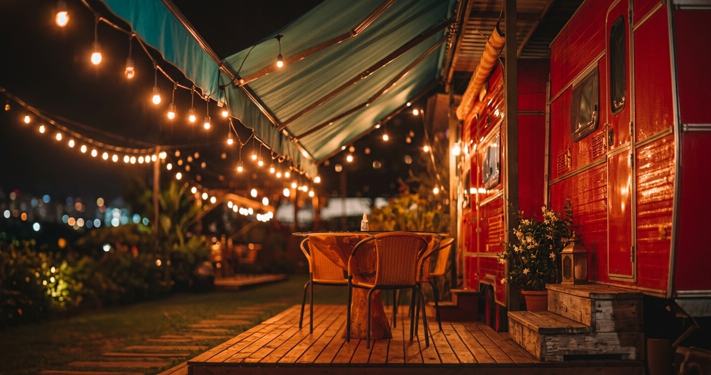 Cozy string-lit patio setting for sending sweet goodnight replies at night