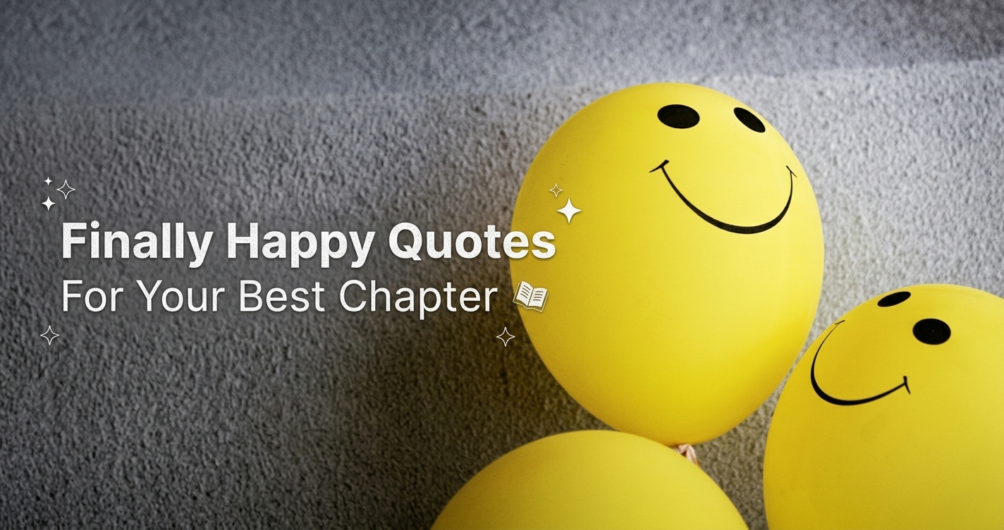 Finally Happy Quotes For Your Best Chapter featured banner with yellow happy balloons
