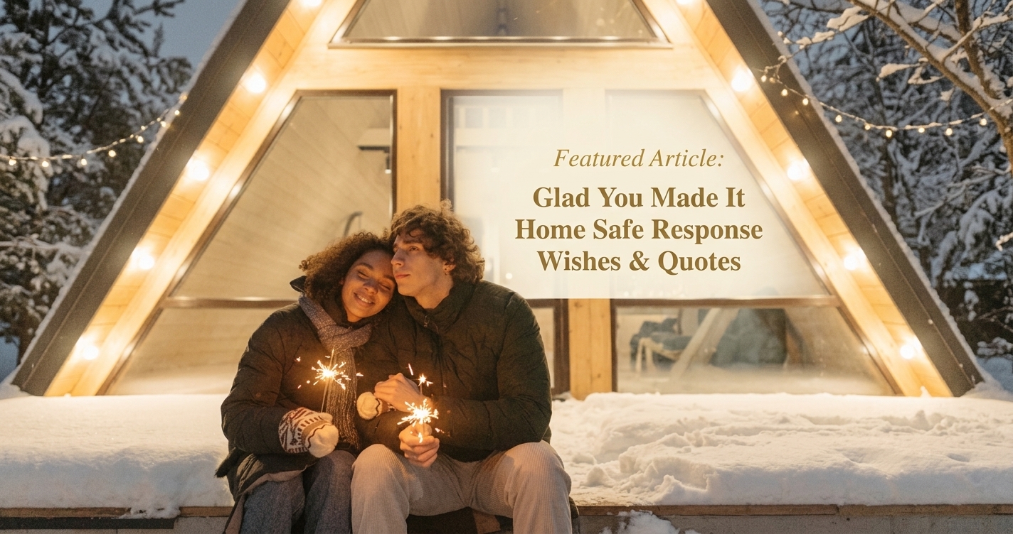 Glad You Made It Home Safe Response Wishes and Quotes featured image showing a cozy couple outside home