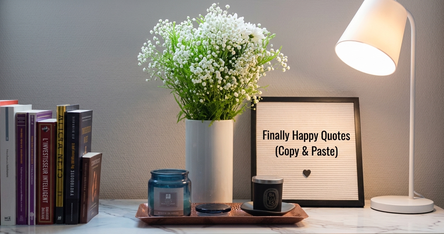 Finally Happy Quotes Copy & Paste written on a white letter board