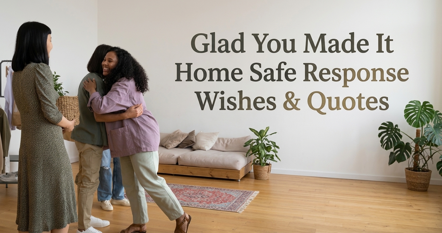 Glad You Made It Home Safe Response Wishes and Quotes featured image showing a cozy couple outside home