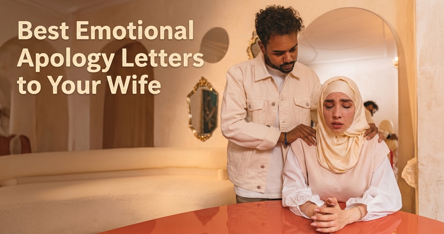 Husband handing a sorry letter to wife after an argument