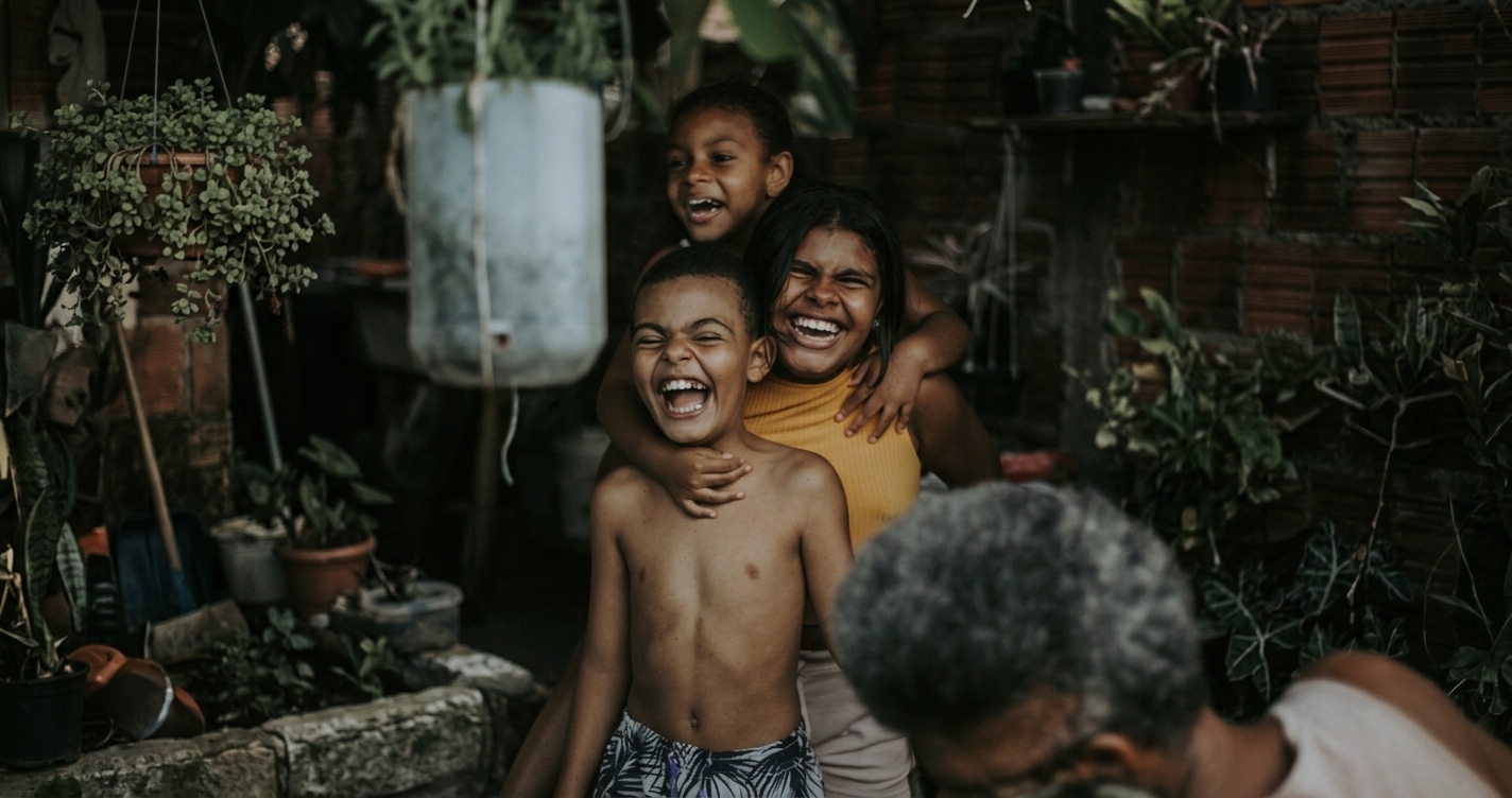 Two brothers laughing while exchanging funny roasts